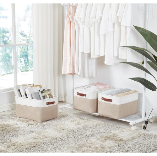 DECOMOMO Fordable Storage Bin - Collapsible Sturdy Cationic Fabric Basket W/Handles for Organizing Shelf Nursery Home Closet | Large - 15 x 11 x 9.5"