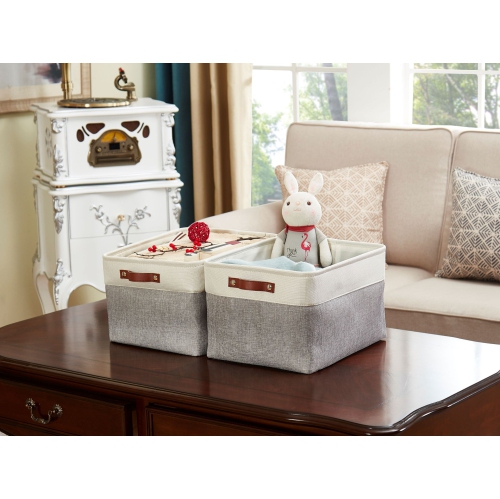 DECOMOMO Boîte de rangement Fordable | Très grand - 15,8 x 12,5 x 10 "| Gris et blanc - 3 paquets