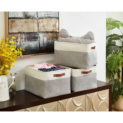 DECOMOMO Boîte de rangement Fordable | Très grand - 15,8 x 12,5 x 10 "| Gris et blanc - 3 paquets