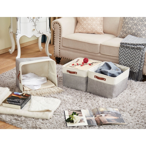 DECOMOMO Boîte de rangement Fordable | Très grand - 15,8 x 12,5 x 10 "| Gris et blanc - 3 paquets