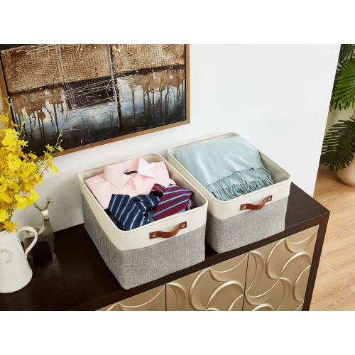 DECOMOMO Boîte de rangement Fordable | Très grand - 15,8 x 12,5 x 10 "| Gris et blanc - 3 paquets