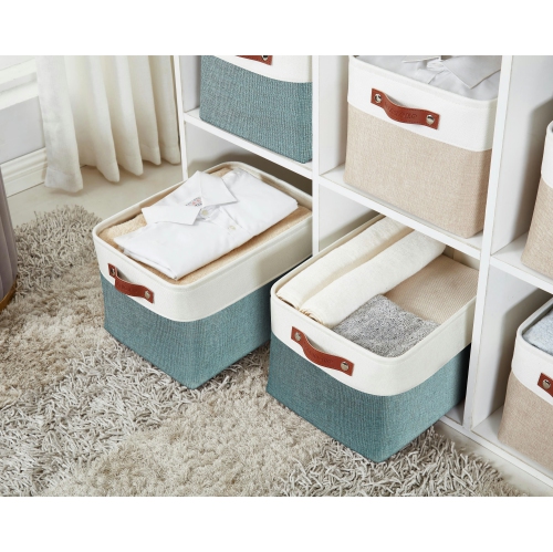 DECOMOMO Fordable Storage Bin - Collapsible Sturdy Cationic Fabric Basket W/Handles for Organizing Shelf Nursery Home Closet | Large - 15 x 11 x 9.5"