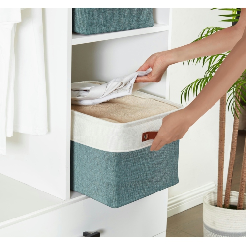 DECOMOMO Fordable Storage Bin - Collapsible Sturdy Cationic Fabric Basket W/Handles for Organizing Shelf Nursery Home Closet | Large - 15 x 11 x 9.5"