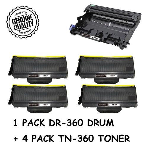 Bestoner™ Brother 1Drum + 4 Toner DR360/DR-360/TN360/tn-360/tn360 Compatible Brother DCP-7030/7040/7045N HL-2140/2150/2170