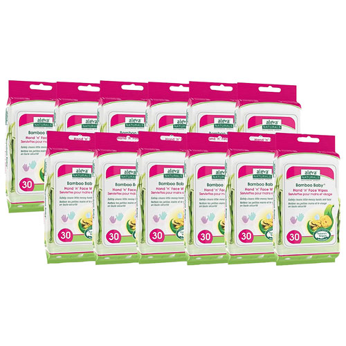Lingettes pour mains et visage de bébé en bambou d'Aleva Natural - 360 lingettes