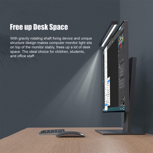 Monitor LED Light Screenbar with Stepless Dimming & Flexible Gravity Base Clip, Eye-Friendly Screen Lamp with 3 Light modes temperatures for Home and