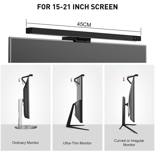 Monitor LED Light Screenbar with Stepless Dimming & Flexible Gravity Base Clip, Eye-Friendly Screen Lamp with 3 Light modes temperatures for Home and