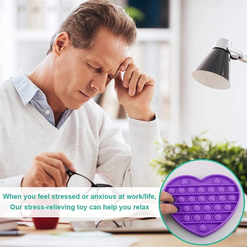 Purple Heart Push Pop Bubble Fidget Toy [Sensory Kids Adults Anxiety Stress Relief]