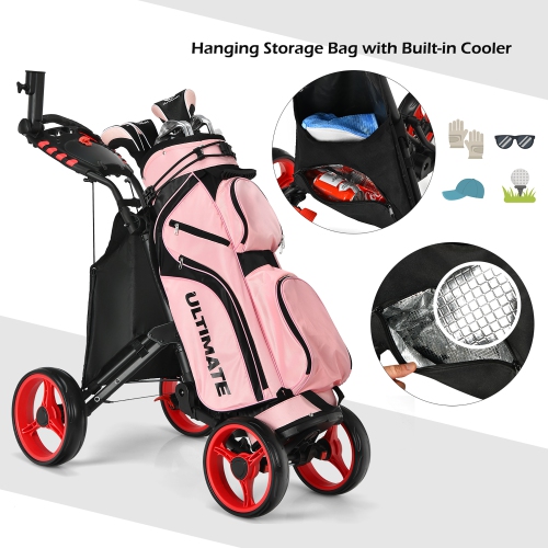 Goplus Folding 4 Wheels Golf Push Cart W/Bag Scoreboard Adjustable Handle