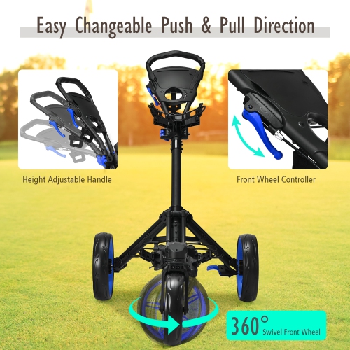 Goplus Folding Golf Push Cart W/Scoreboard Adjustable Handle Swivel Wheel