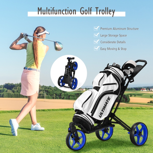 Goplus Folding Golf Push Cart W/Scoreboard Adjustable Handle Swivel Wheel