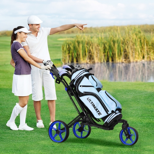 Goplus Folding Golf Push Cart W/Scoreboard Adjustable Handle Swivel Wheel