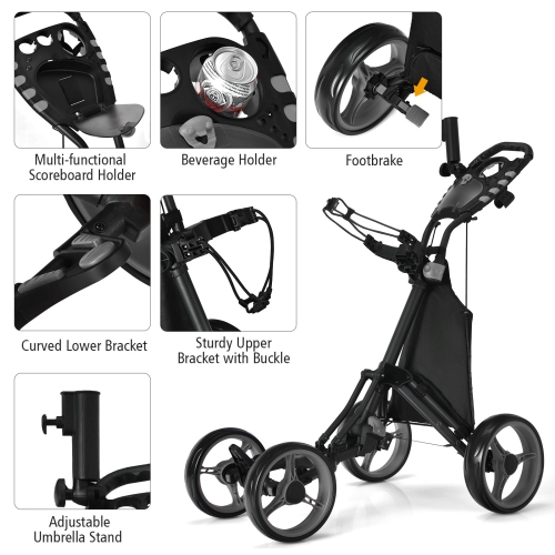 Goplus Folding 4 Wheels Golf Push Cart W/Bag Scoreboard Adjustable Handle