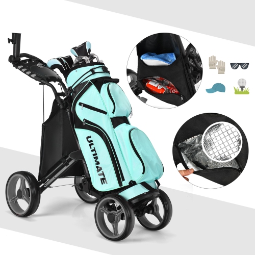Goplus Folding 4 Wheels Golf Push Cart W/Bag Scoreboard Adjustable Handle
