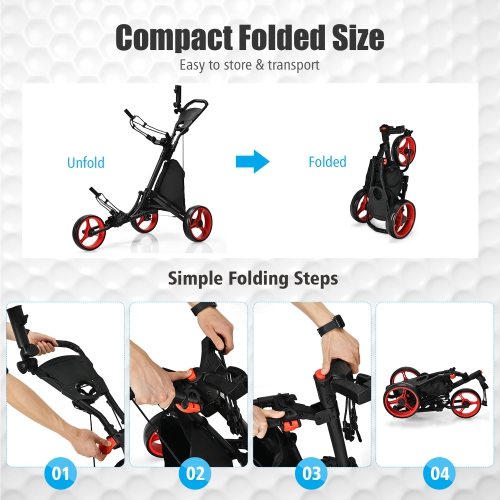 Goplus Folding 3 Wheels Golf Push Cart W/Bag Scoreboard Adjustable Handle