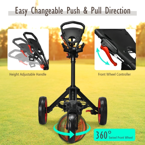 Goplus Folding Golf Push Cart W/Scoreboard Adjustable Handle Swivel Wheel