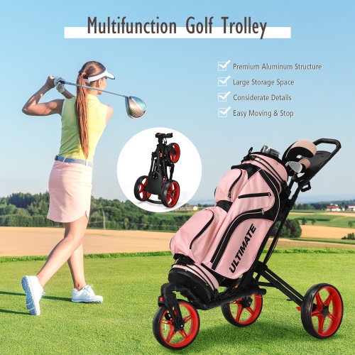 Goplus Folding Golf Push Cart W/Scoreboard Adjustable Handle Swivel Wheel