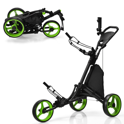 Goplus Folding 3 Wheels Golf Push Cart W/Bag Scoreboard Adjustable Handle