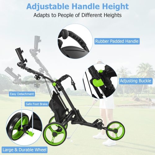 Goplus Folding 3 Wheels Golf Push Cart W/Bag Scoreboard Adjustable Handle