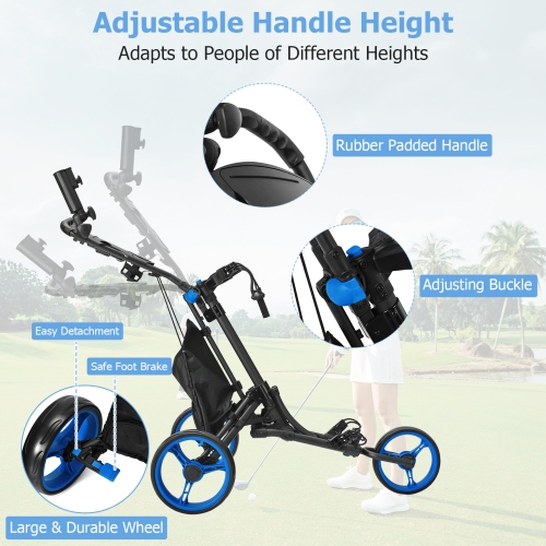 Goplus Folding 3 Wheels Golf Push Cart W/Bag Scoreboard Adjustable Handle
