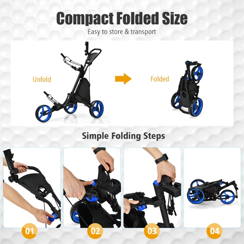 Goplus Folding 3 Wheels Golf Push Cart W/Bag Scoreboard Adjustable Handle