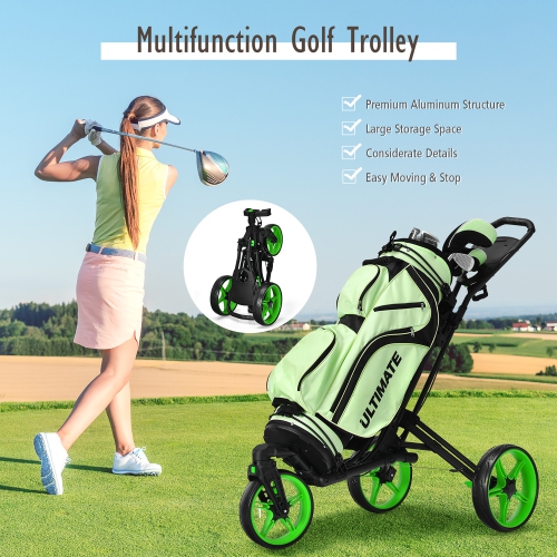 Goplus Folding Golf Push Cart W/Scoreboard Adjustable Handle Swivel Wheel