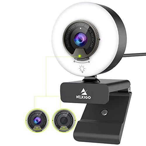 NexiGo N960E 60FPS AutoFocus Webcam with Ring Light and Privacy Cover