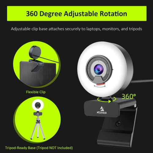 NexiGo N960E 60FPS AutoFocus Webcam with Ring Light and Privacy Cover