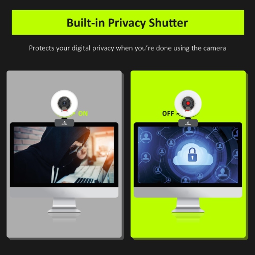 NexiGo N960E 60FPS AutoFocus Webcam with Ring Light and Privacy Cover