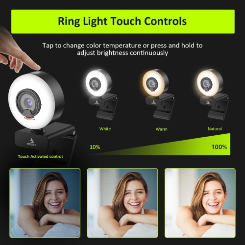 NexiGo N960E 60FPS AutoFocus Webcam with Ring Light and Privacy Cover