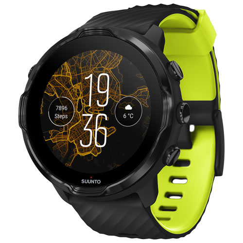 Suunto 7 50mm Smartwatch with Outdoor Maps \u0026 Heart Rate Monitor -  Black/Lime | Best Buy Canada