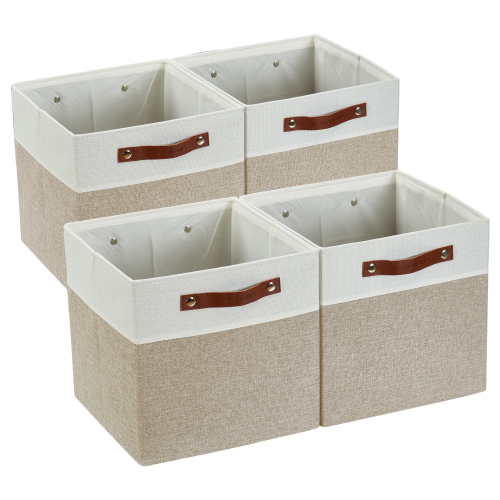 DECOMOMO Foldable Storage Bin [4-Pack] Collapsible Sturdy Cationic Fabric Storage Basket Cube W/Handles for Organizing Shelf Nursery