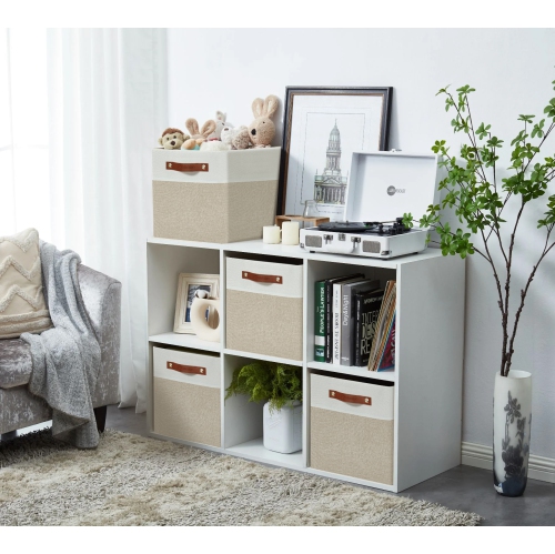 DECOMOMO Foldable Storage Bin [4-Pack] Collapsible Sturdy Cationic Fabric Storage Basket Cube W/Handles for Organizing Shelf Nursery