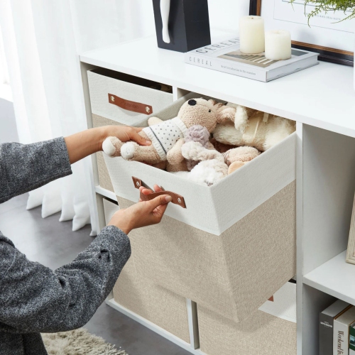 DECOMOMO Foldable Storage Bin [4-Pack] Collapsible Sturdy Cationic Fabric Storage Basket Cube W/Handles for Organizing Shelf Nursery