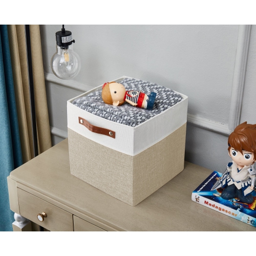 DECOMOMO Foldable Storage Bin [4-Pack] Collapsible Sturdy Cationic Fabric Storage Basket Cube W/Handles for Organizing Shelf Nursery