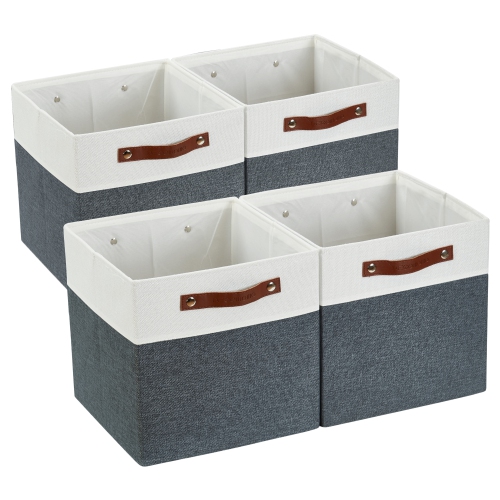 DECOMOMO Foldable Storage Bin [4-Pack] Collapsible Sturdy Cationic Fabric Storage Basket Cube W/Handles for Organizing Shelf Nursery