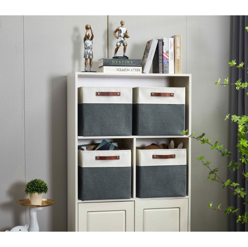 DECOMOMO Foldable Storage Bin [4-Pack] Collapsible Sturdy Cationic Fabric Storage Basket Cube W/Handles for Organizing Shelf Nursery