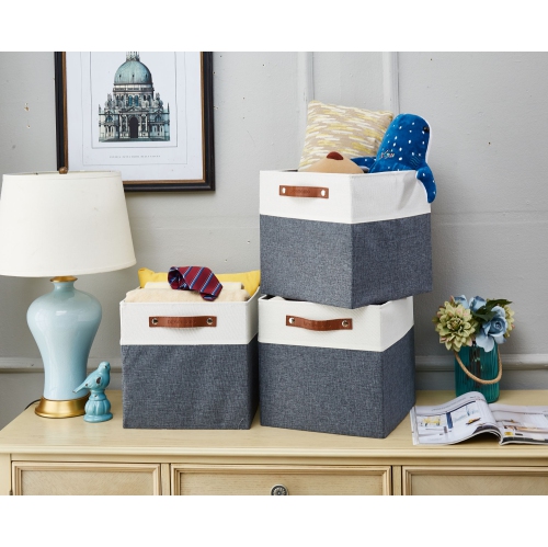 DECOMOMO Foldable Storage Bin [4-Pack] Collapsible Sturdy Cationic Fabric Storage Basket Cube W/Handles for Organizing Shelf Nursery