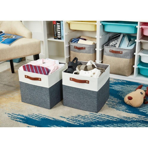 DECOMOMO Foldable Storage Bin [4-Pack] Collapsible Sturdy Cationic Fabric Storage Basket Cube W/Handles for Organizing Shelf Nursery