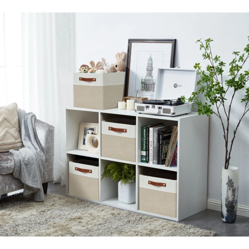 DECOMOMO Foldable Storage Bin [4-Pack] Collapsible Sturdy Cationic Fabric Storage Basket Cube W/Handles for Organizing Shelf Nursery