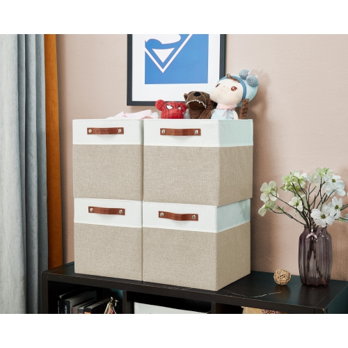 DECOMOMO Foldable Storage Bin [4-Pack] Collapsible Sturdy Cationic Fabric Storage Basket Cube W/Handles for Organizing Shelf Nursery