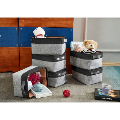 DECOMOMO  Fordable Storage Bin - Collapsible Sturdy Cationic Fabric Basket W/handles for Organizing Shelf Nursery Home Closet | 11.8 X 7.9 X 5.2" | 6