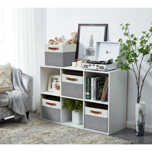 DECOMOMO Foldable Storage Bin [4-Pack] Collapsible Sturdy Cationic Fabric Storage Basket Cube W/Handles for Organizing Shelf Nursery