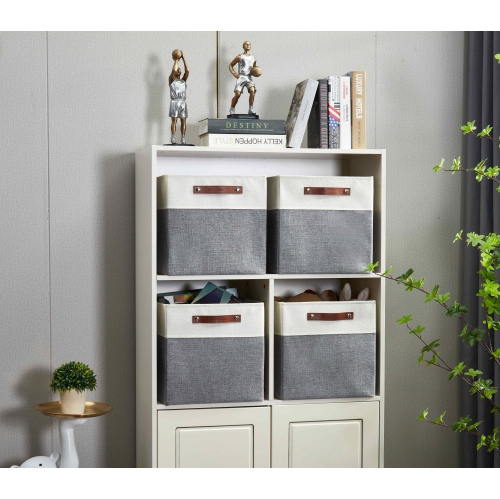 DECOMOMO Foldable Storage Bin [4-Pack] Collapsible Sturdy Cationic Fabric Storage Basket Cube W/Handles for Organizing Shelf Nursery