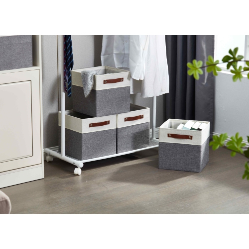 DECOMOMO Foldable Storage Bin [4-Pack] Collapsible Sturdy Cationic Fabric Storage Basket Cube W/Handles for Organizing Shelf Nursery