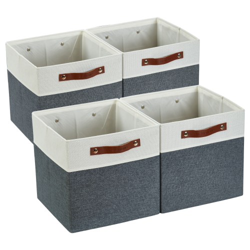 DECOMOMO  Foldable Storage Bin [4-Pack] Collapsible Sturdy Cationic Fabric Storage Basket Cube W/handles for Organizing Shelf Nursery