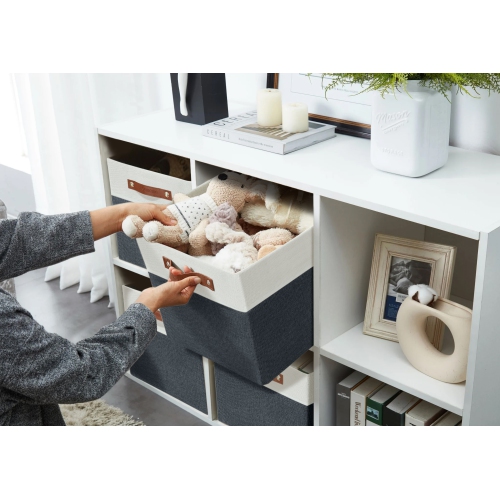 DECOMOMO Foldable Storage Bin [4-Pack] Collapsible Sturdy Cationic Fabric Storage Basket Cube W/Handles for Organizing Shelf Nursery