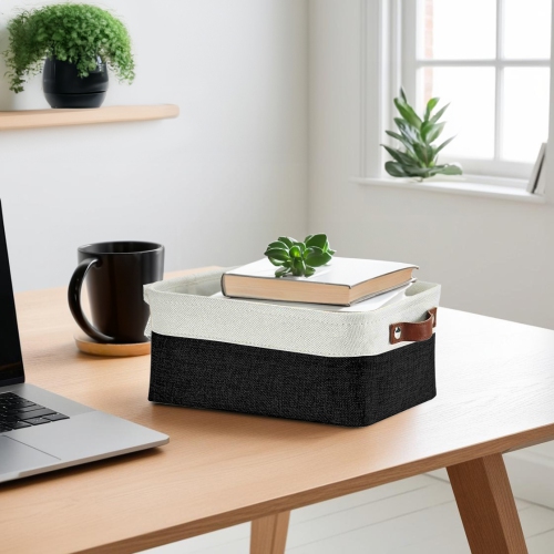 DECOMOMO Fordable Storage Bin - Collapsible Sturdy Cationic Fabric Basket W/Handles for Organizing Shelf Nursery Home Closet | 11.8 x 7.9 x 5.2" | 6