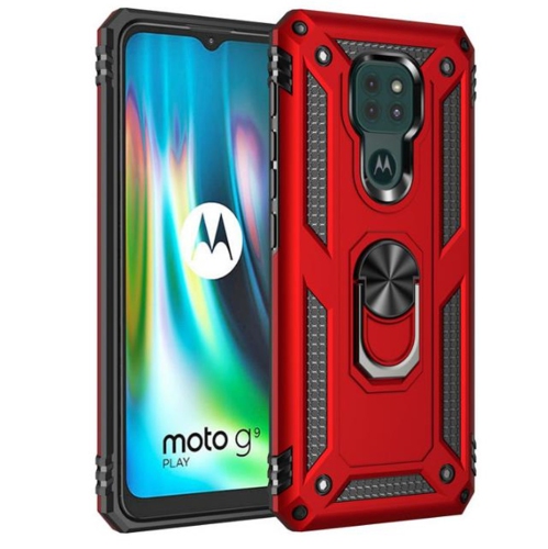 【CSmart】 Anti-Drop Hybrid Magnetic Hard Armor Case with Ring Holder for Motorola Moto G Play 2021, Red