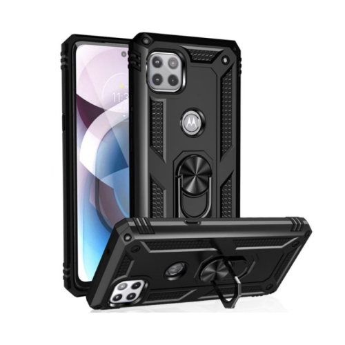 【CSmart】 Anti-Drop Hybrid Magnetic Hard Armor Case with Ring Holder for Motorola One 5G Ace, Black